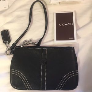 New COACH wristlet (black leather w/ white piping)